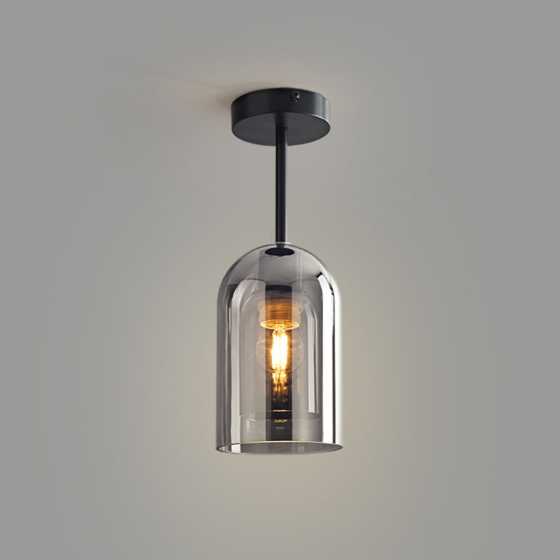 Valentina Modern Cylinder Semi-Flush Mount Clear Glass Ceiling Light, Cognac/Grey - Neutral Decor