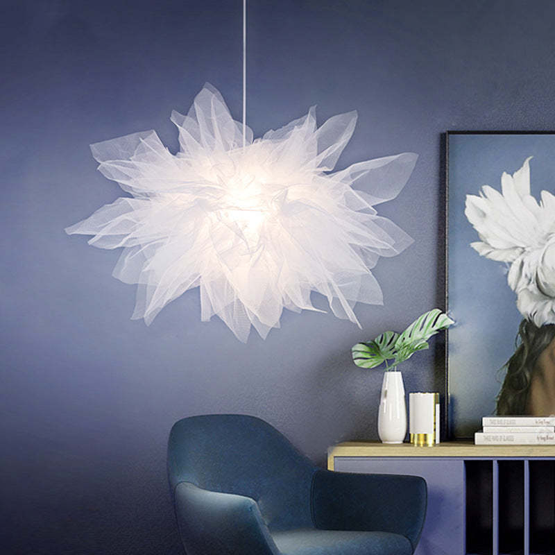 Arisha Modern Flower Fabric Pendant Light, Bedroom, White - Neutral Decor