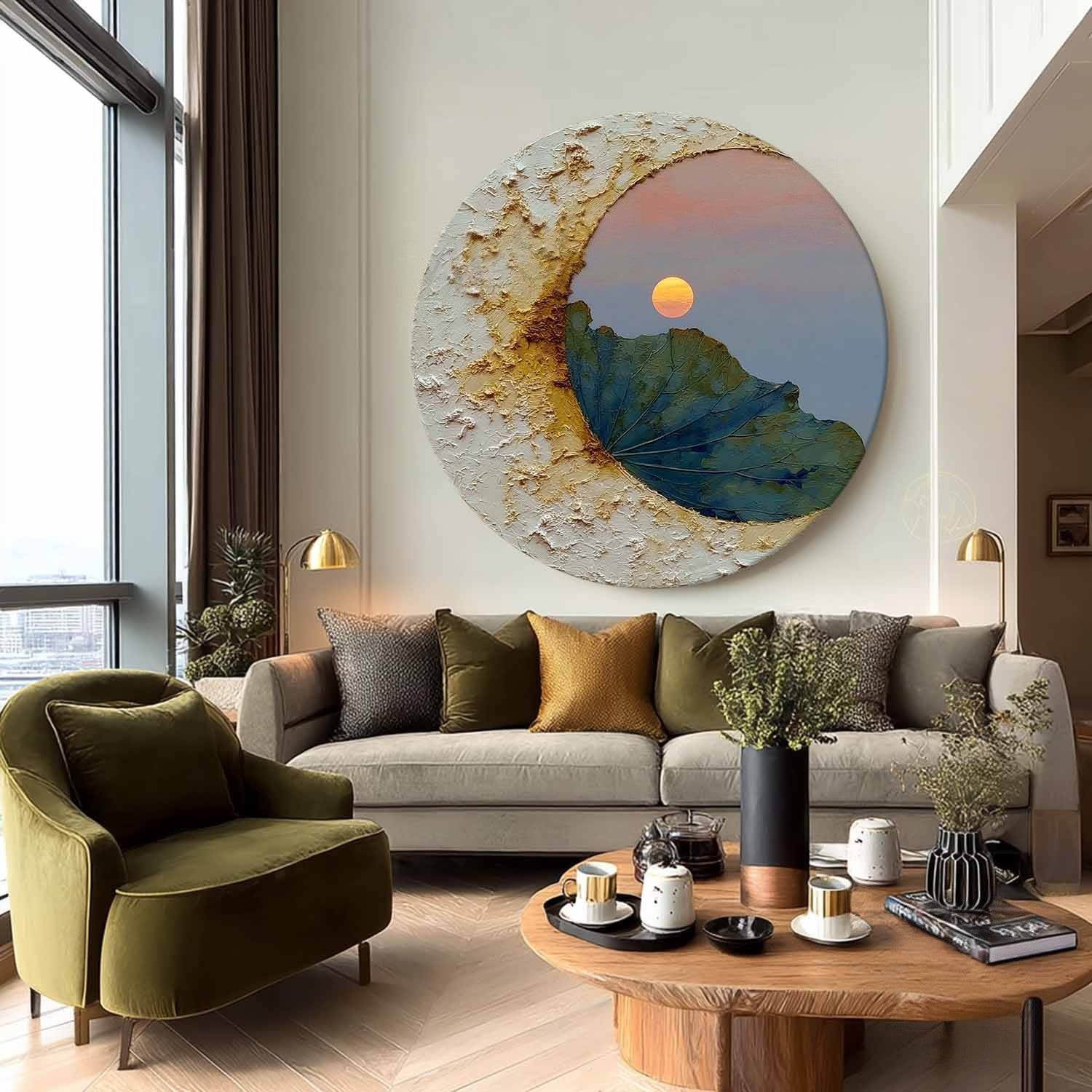 Wall Art Circular Impasto Lotus - Neutralighting