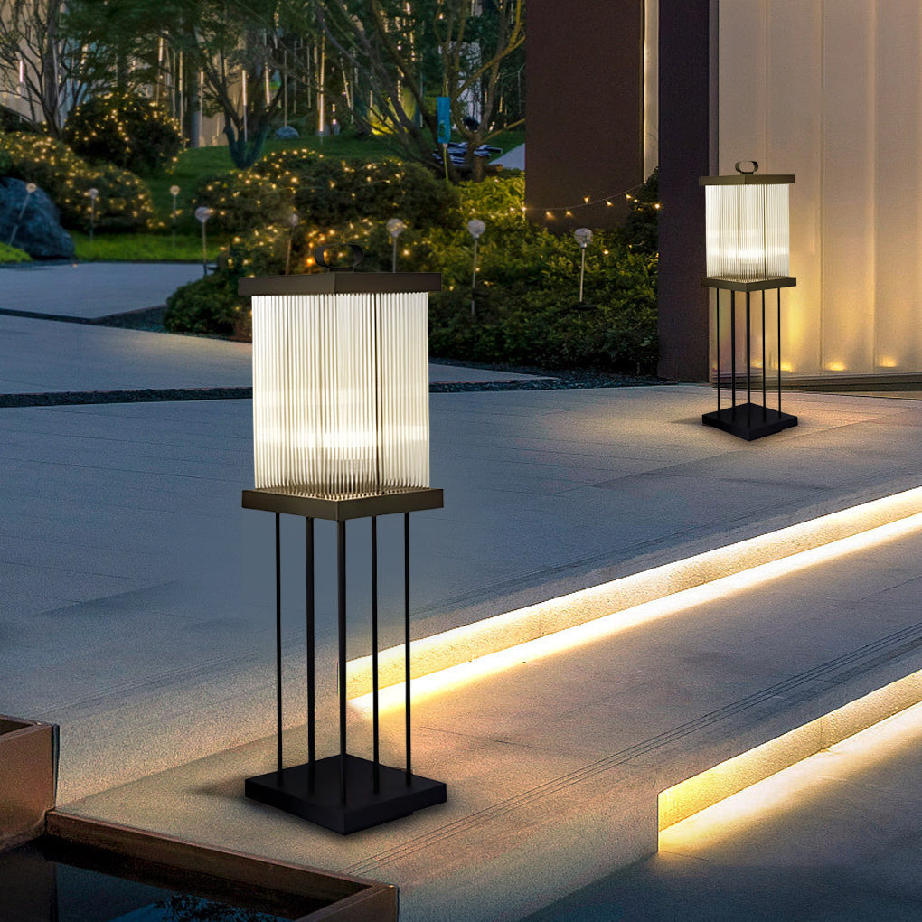 EllaN Portable Rippled Design Glass Outdoor Lantern