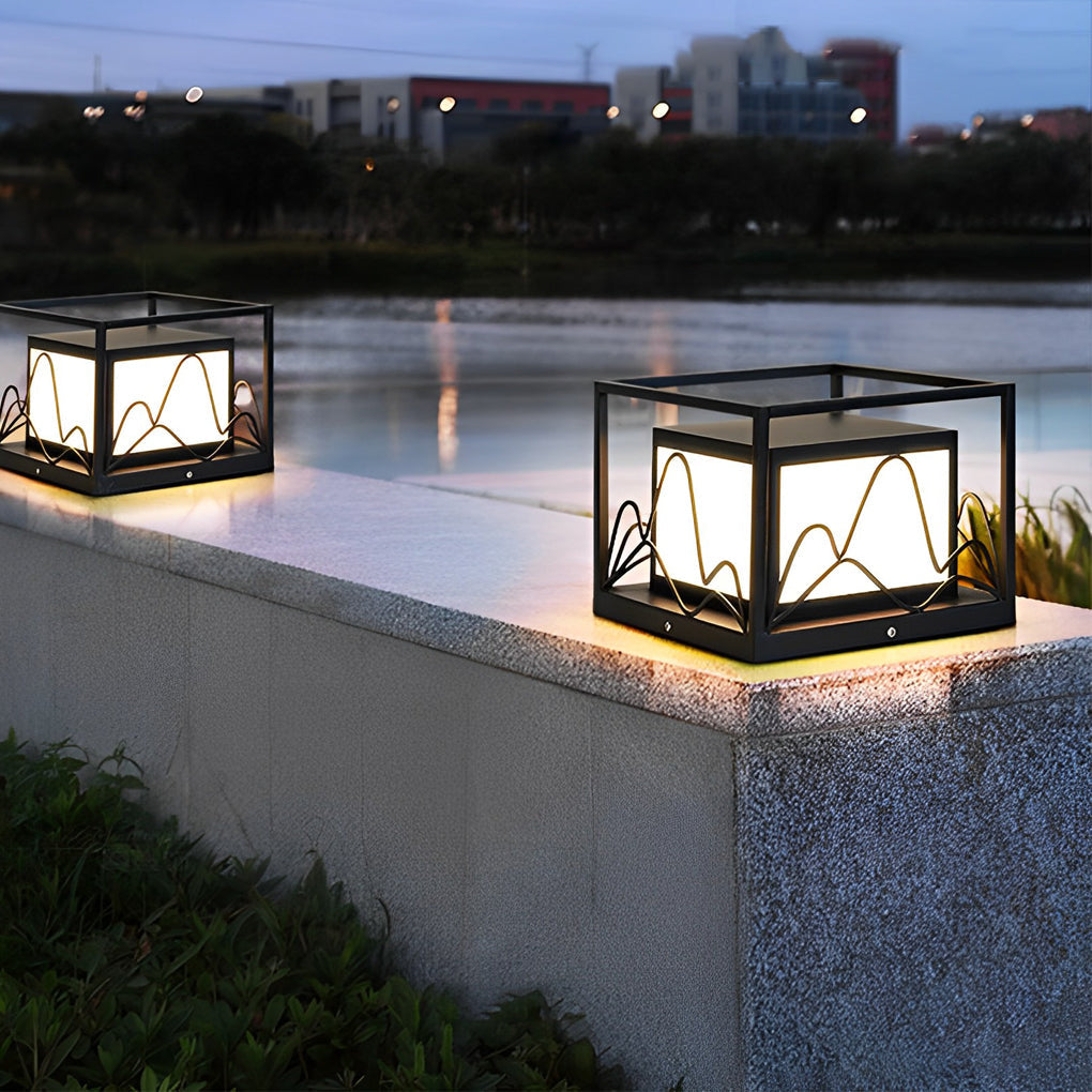 Rowena Square Scenery Marble Outdoor Post Caps Lights