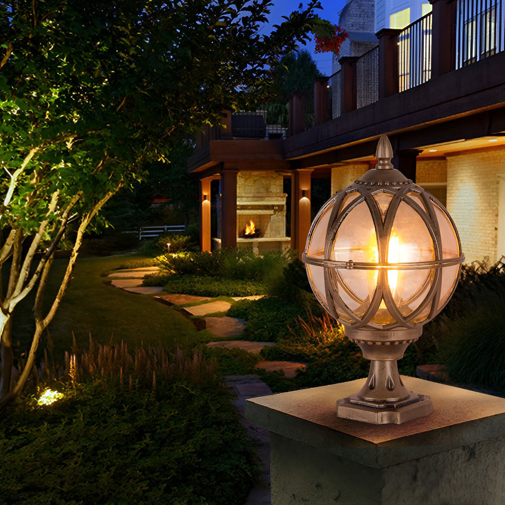 Prunel Round European Glass Outdoor Post Caps Lights