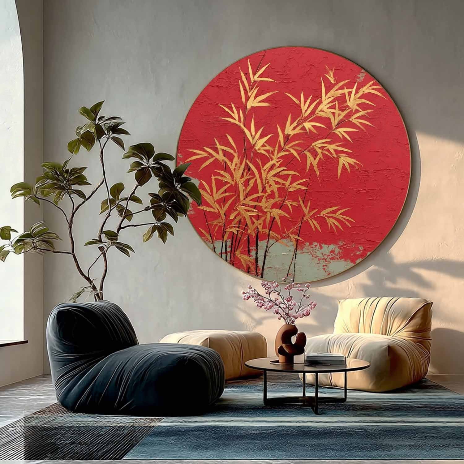 Wall Art Round Golden Bamboo Red - Neutralighting