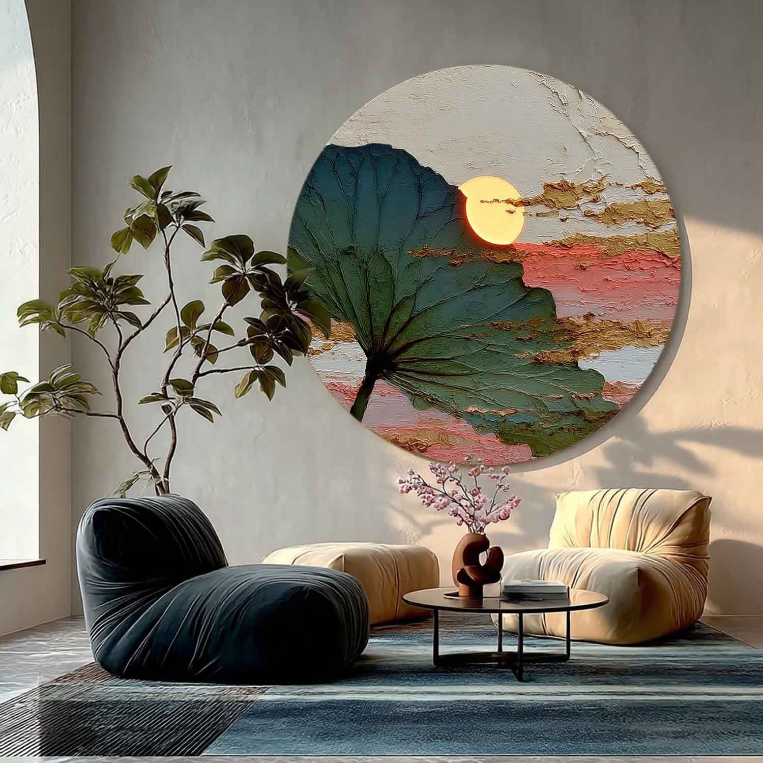 Wall Art Round Single Leaf Pink Sunset - Neutralighting
