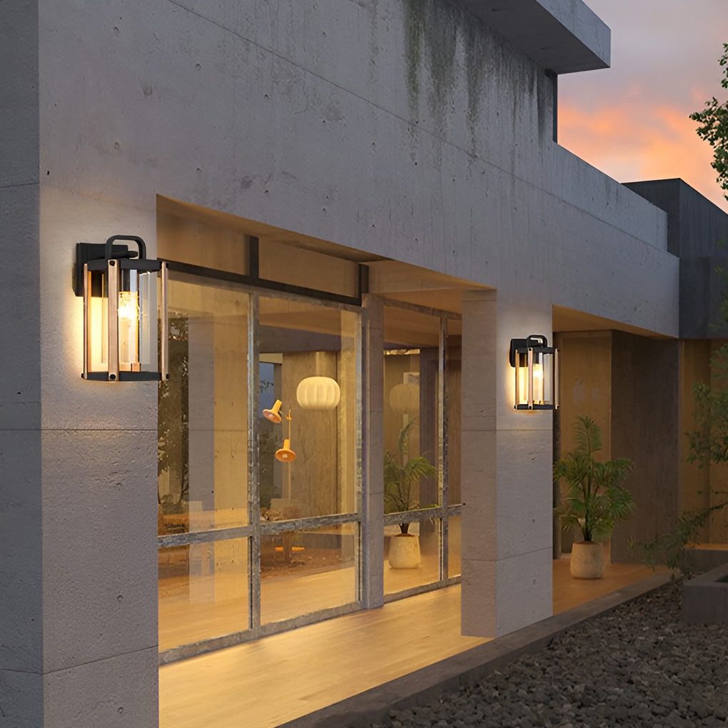 Anita Lantern Industrial Glass Outdoor Sconce Wall Light