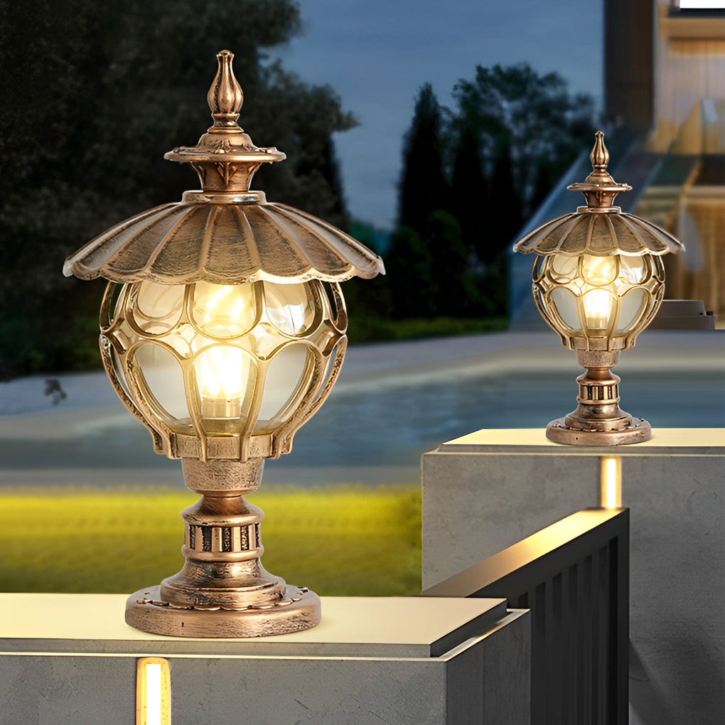 Yvon Flower Ball Cognac European Glass Outdoor Pillar Lamp