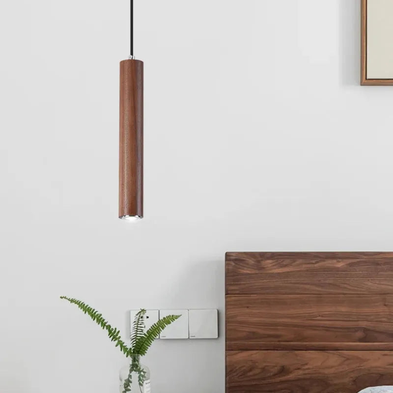 Muto Cylindrical Wood Pendant Light, for Bedroom & Kitchen Island - Neutral Decor