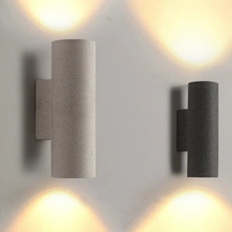Ray Minimalist Cylindrical Double-headed Cement Outdoor Wall Lamp, Black/White - Neutral Decor