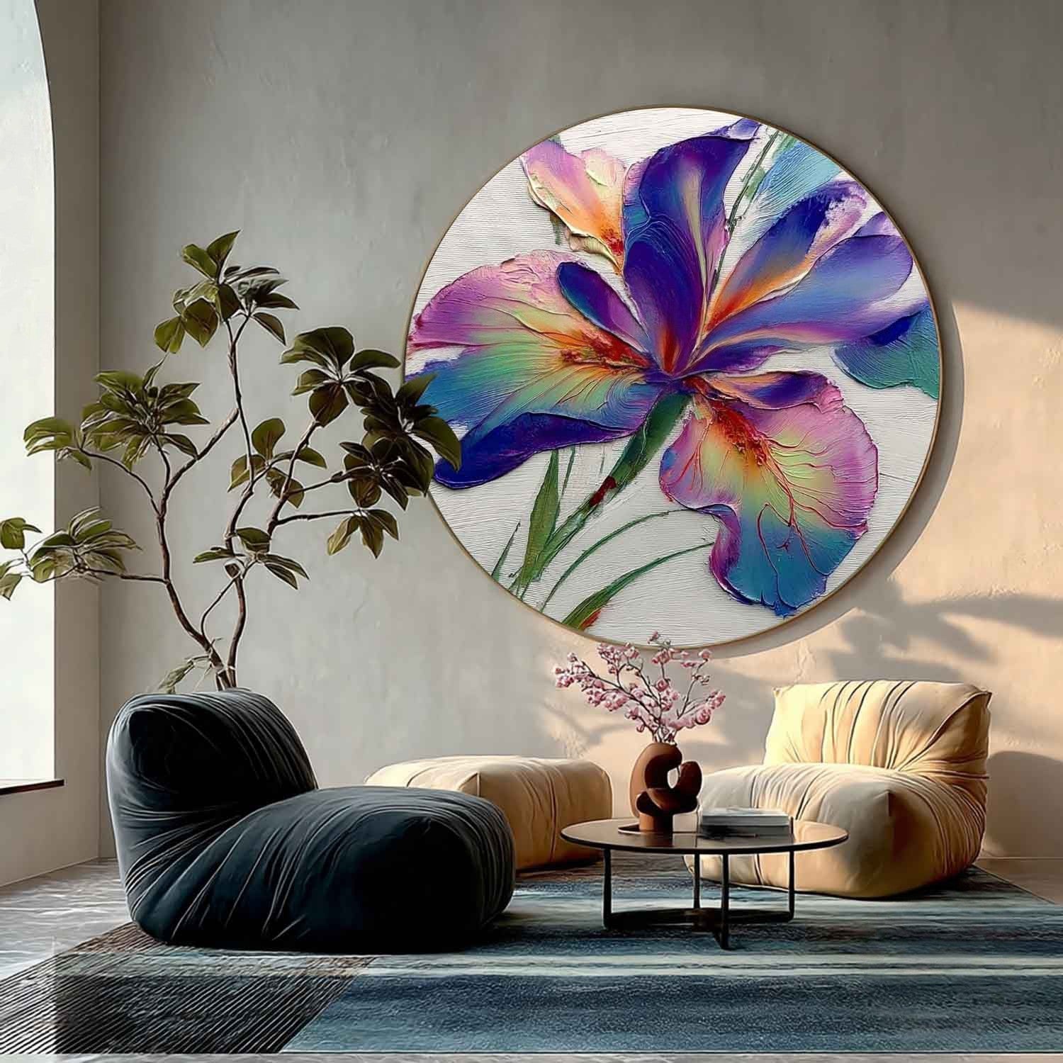 Wall Art Textured Impasto Iris Flower - Neutralighting