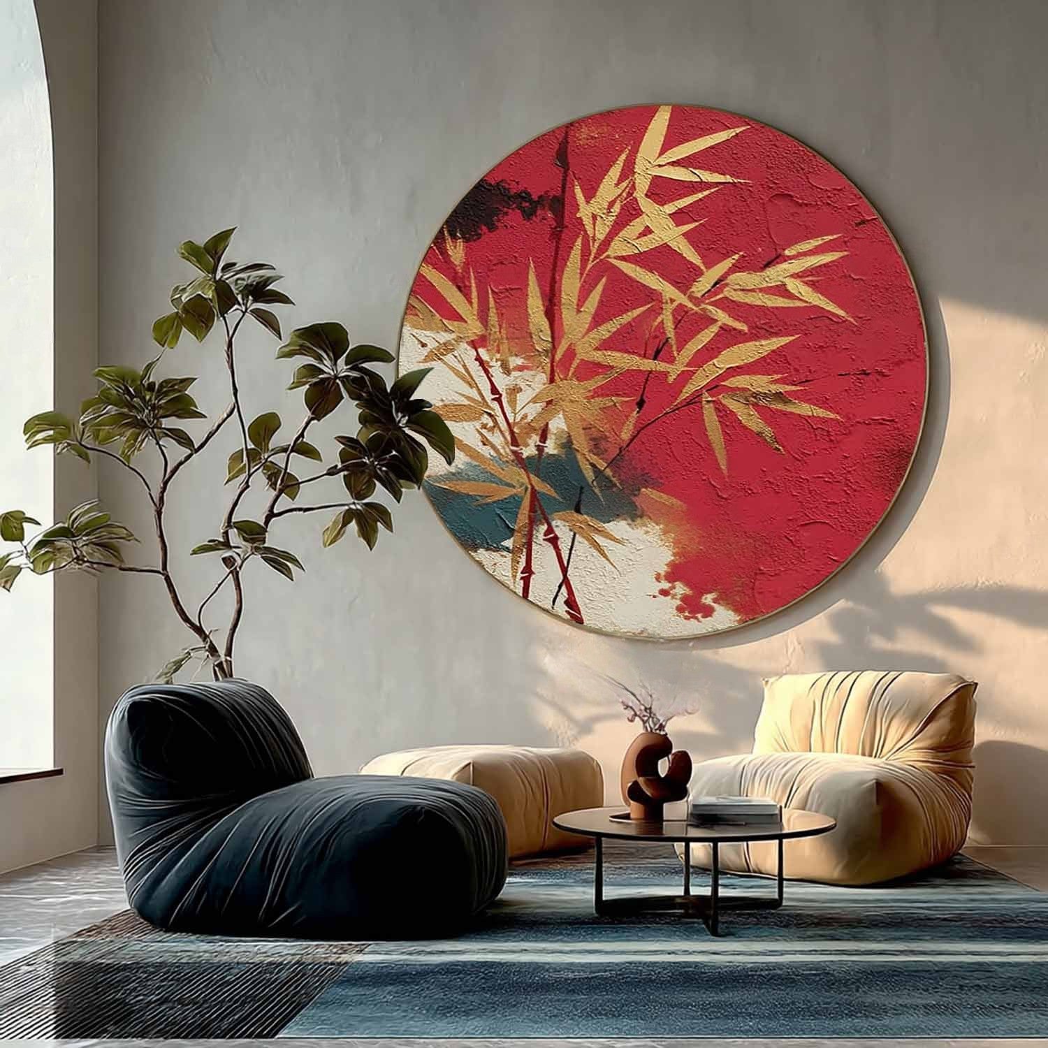 Wall Art Oriental Golden Bamboo Textured - Neutralighting