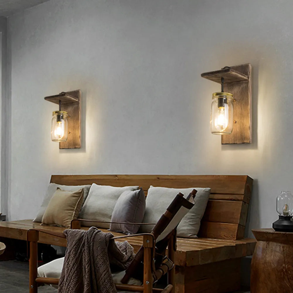 Epoch Vintage Jar Shape Wood Metal Wall Lamp - Neutral Decor