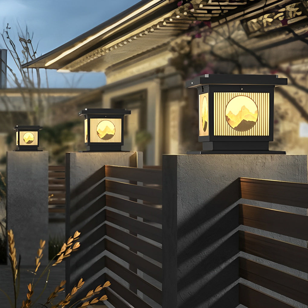 Danw Square Retro Scenery Outdoor Post Caps Lights