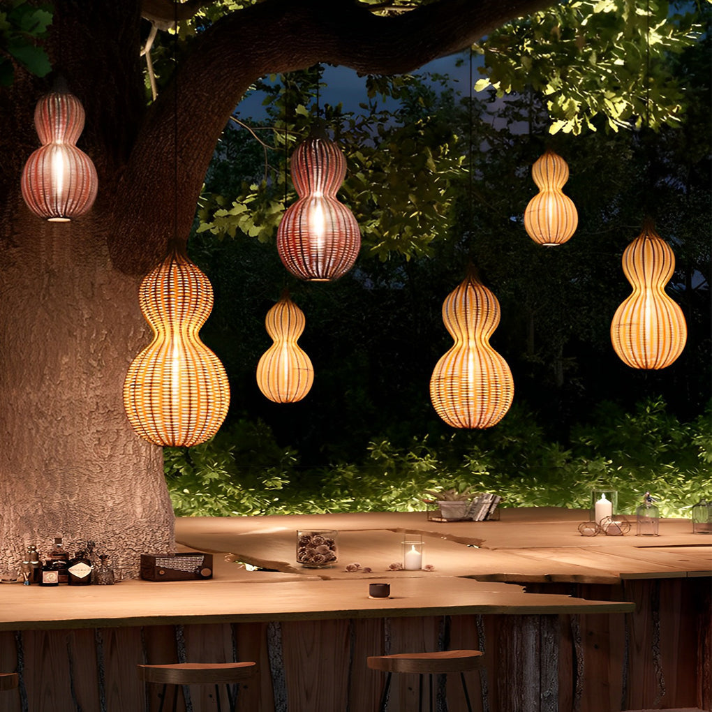 Bata Woven Gourd Rattan Outdoor Pendant Light