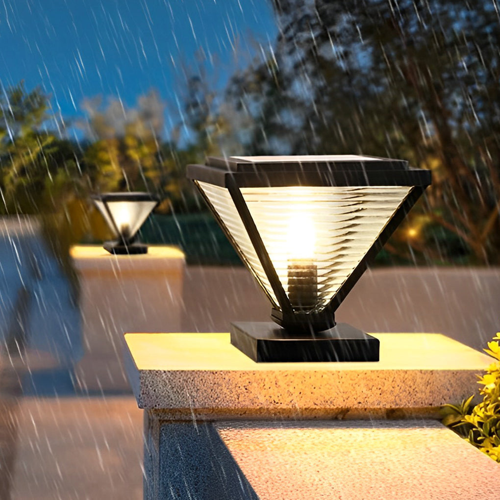 Drucilla Simple Geometric Modern Steel Outdoor Fence Post Lights