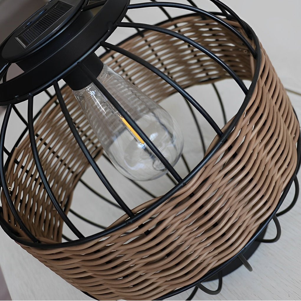 Fiter Decor Cage Shape Intelligent Rattan Outdoor Lanterns