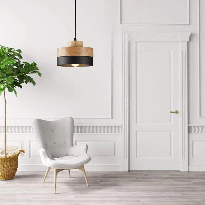 Aria Minimalist Black & White Wood Geometric Pendant Light - Neutral Decor