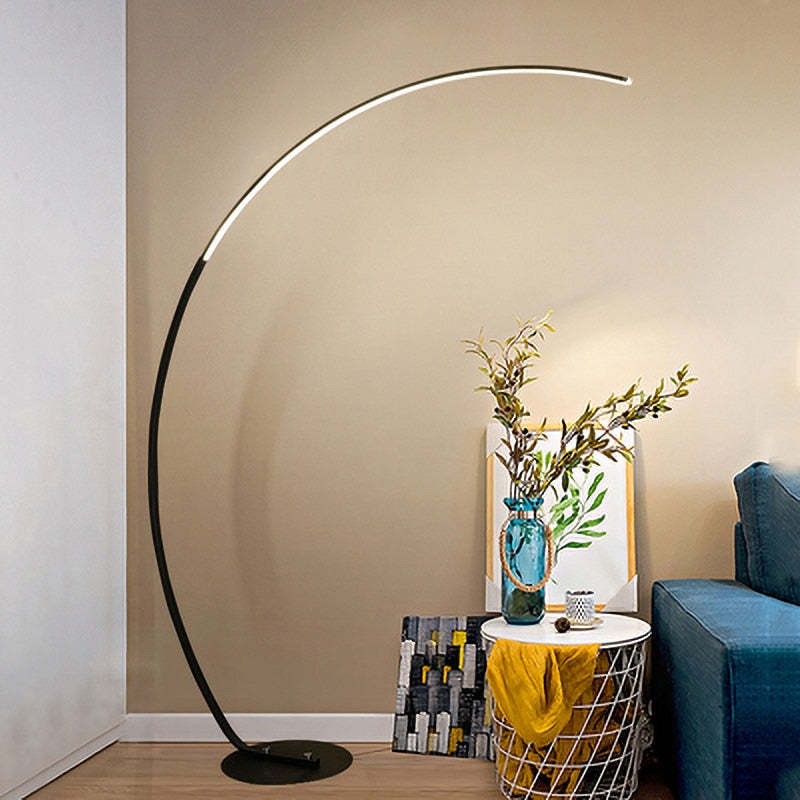 Mira Modern Arc LED Floor Lamp, Black/White, Metal/Silicon - Neutral Decor