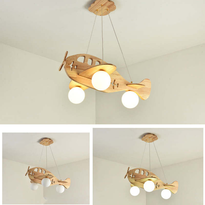 Arisha Vintage Airplane Shape Pendant Light, Wood - Neutral Decor