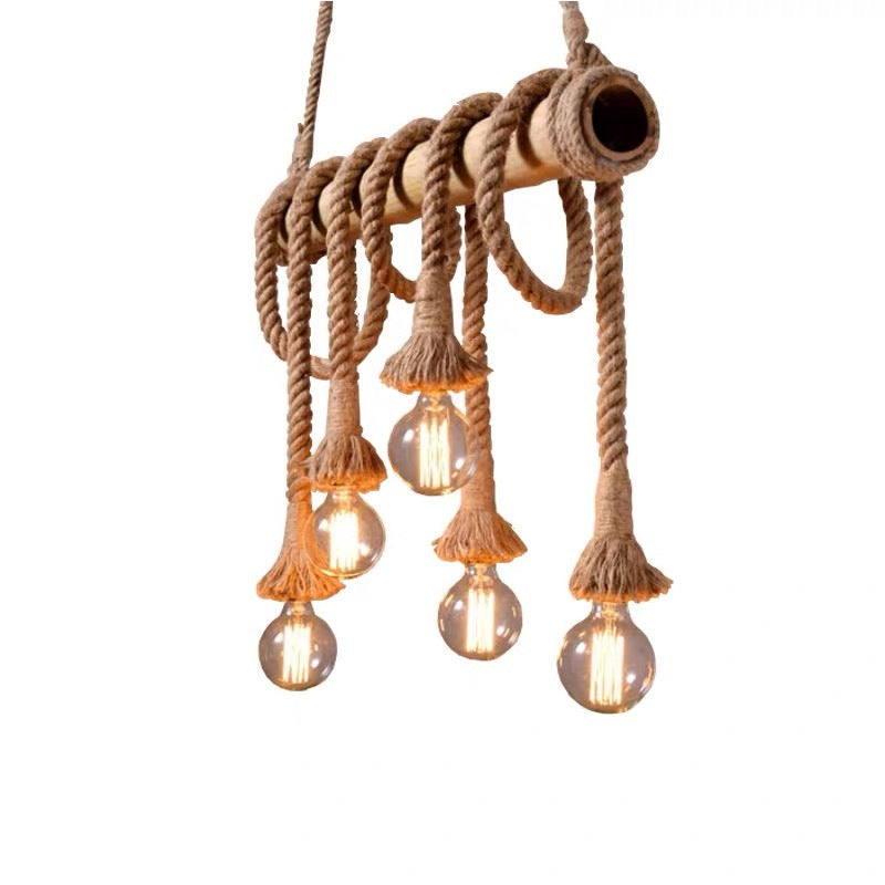 Silva Vintage Wood/Rope Pendant Light, Living Room - Neutral Decor