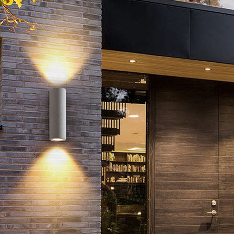 Ray Minimalist Cylindrical Double-headed Cement Outdoor Wall Lamp, Black/White - Neutral Decor