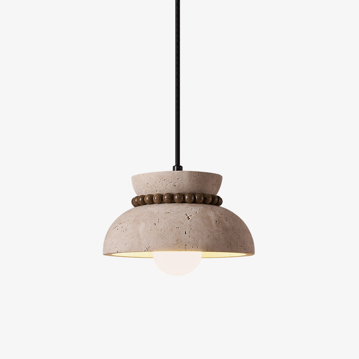 Travertine Wooden Bead Pendant Lamp-Neutral Decor