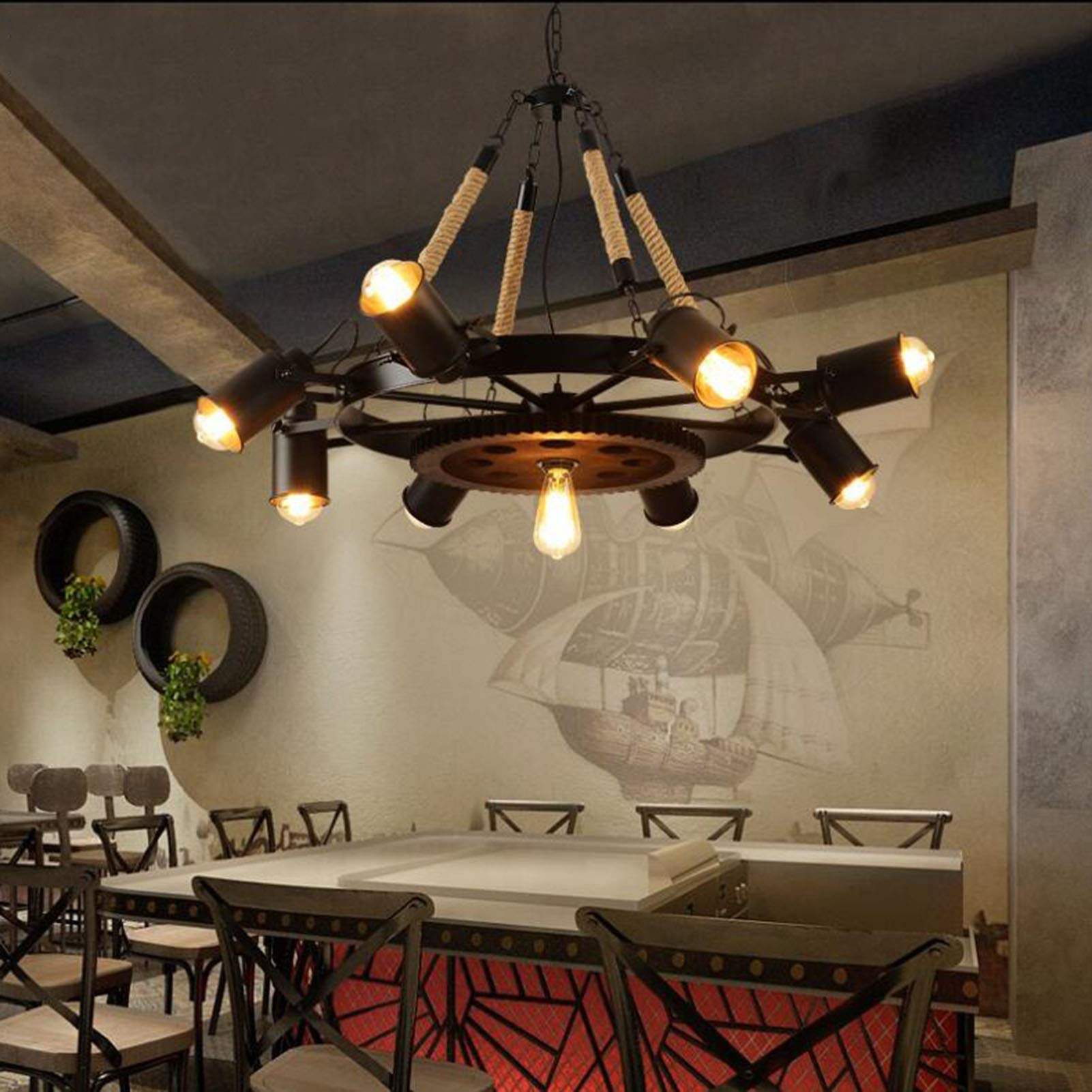 Epoch Industrial LED Pendant Light Black Metal/Rope Cafe/Bar - Neutral Decor