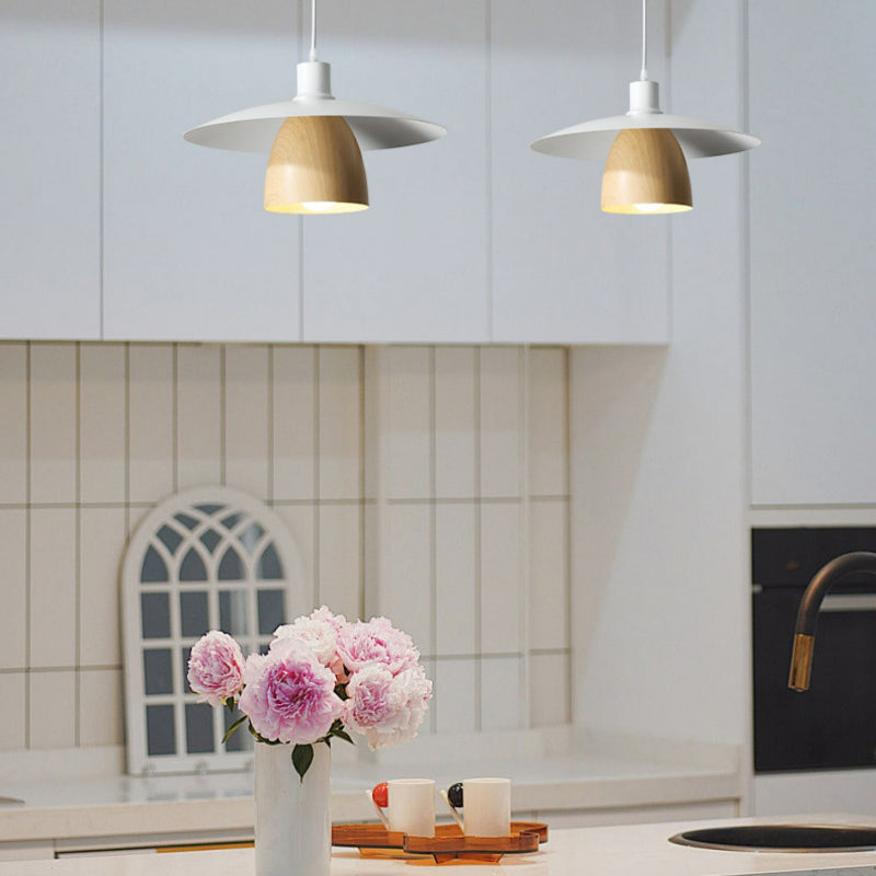 Valentina Modern LED Pendant Light White Wood Metal Bedroom - Neutral Decor
