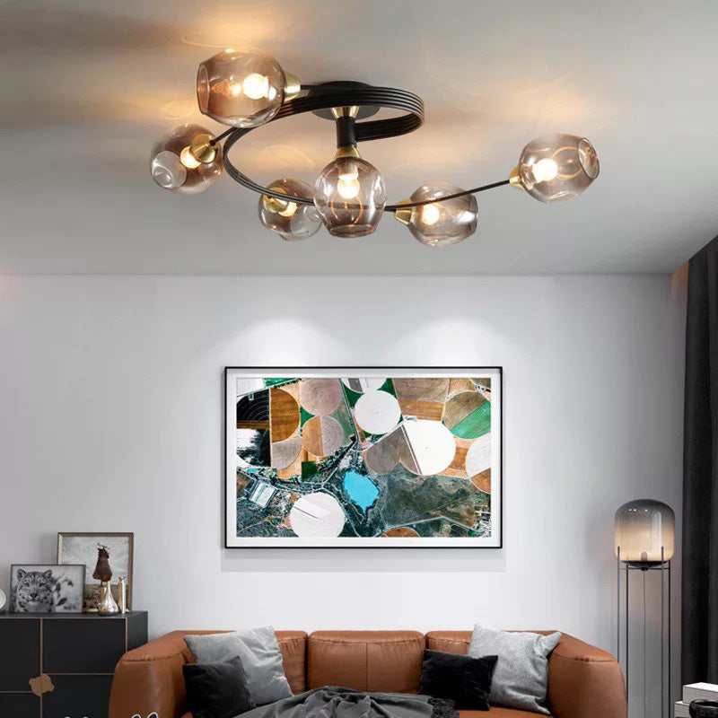 Valentina Flush Mount Ceiling Light, Glass, Black/Gold, Dining Room - Neutral Decor