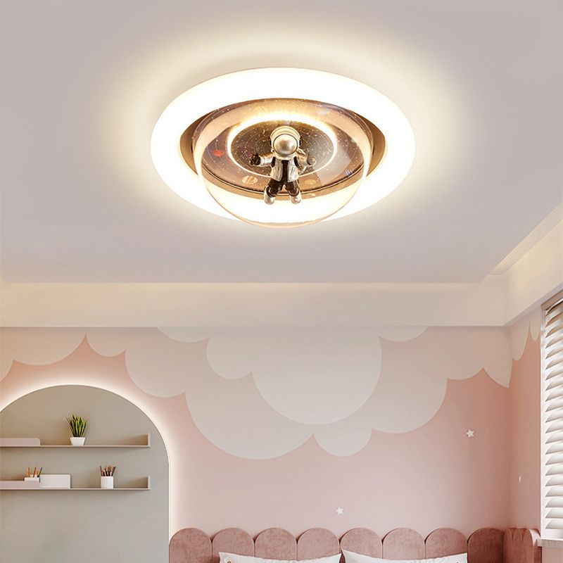 Aria Cosmic Astronaut & Galaxy Motif Flush Mount Ceiling Light - Neutral Decor