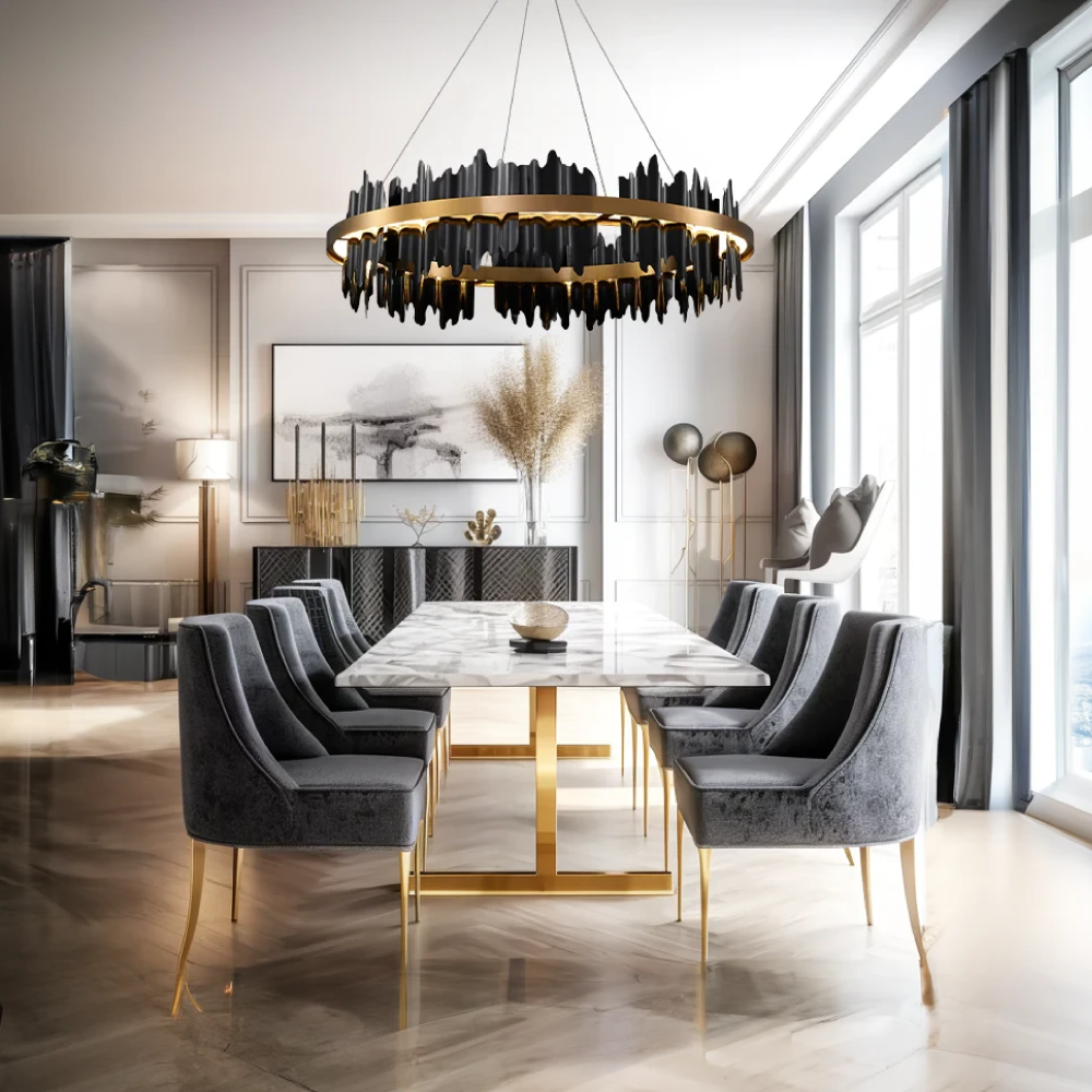 Kristy Industrial Chandelier Cylindrical Metal Black Gold Living Room - Neutral Decor