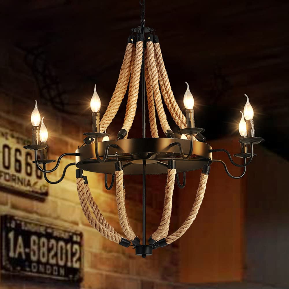 Epoch Industrial LED Pendant Light Metal/Rope Black Living Room/Bar - Neutral Decor