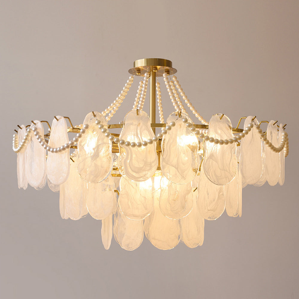 Kristy Elegant Pearl/Glass/Metal Chandelier, White - Neutral Decor