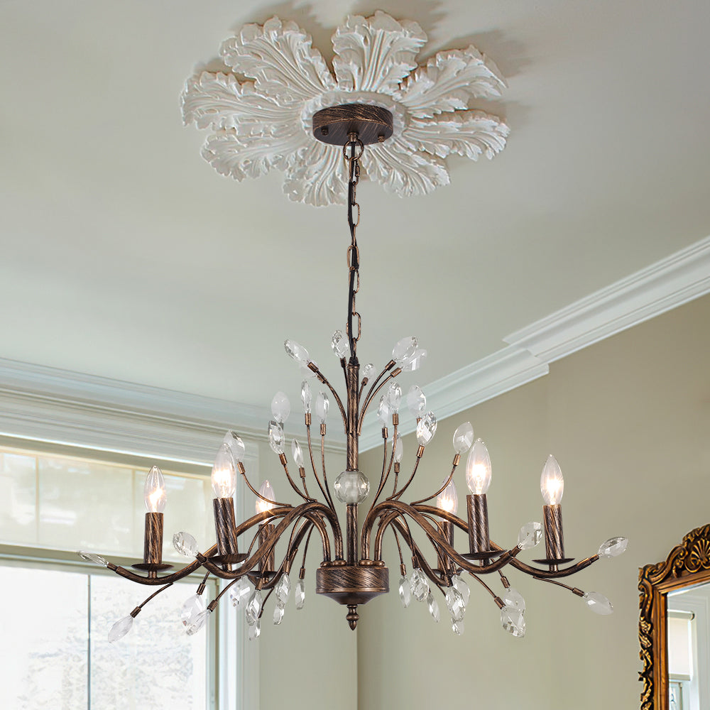 Jorne Vintage Antique Floral Crystal Chandelier-Neutral Decor
