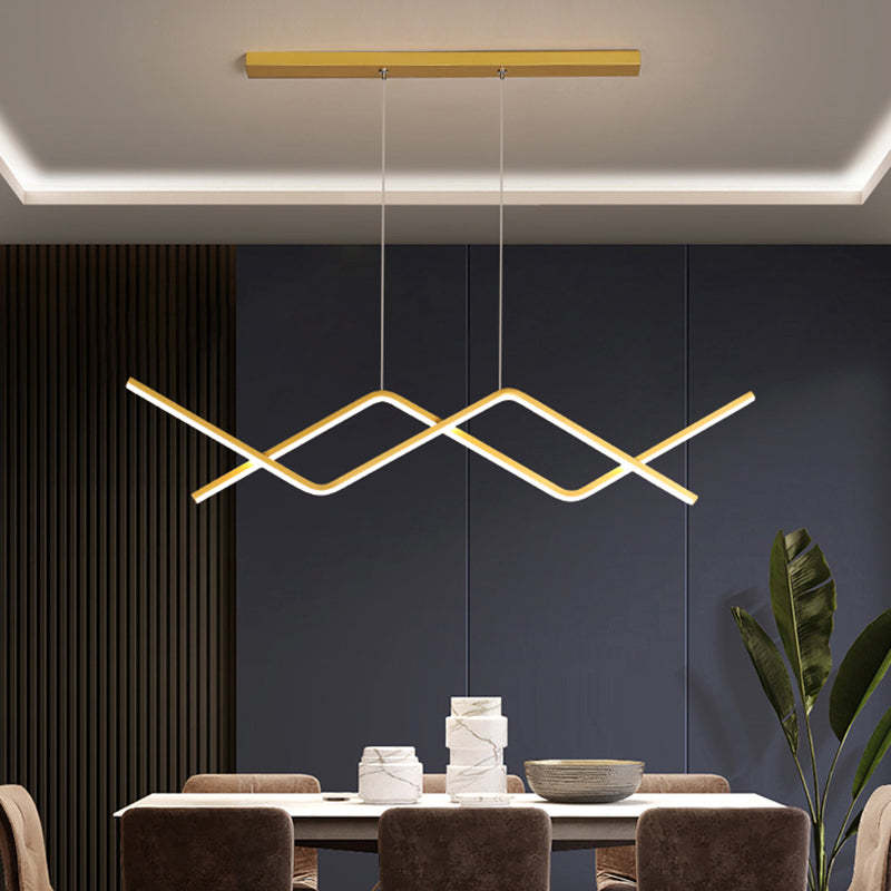 Arisha Pendant Light Linear/Double Curve Modern, Metal, Black/Gold - Neutral Decor