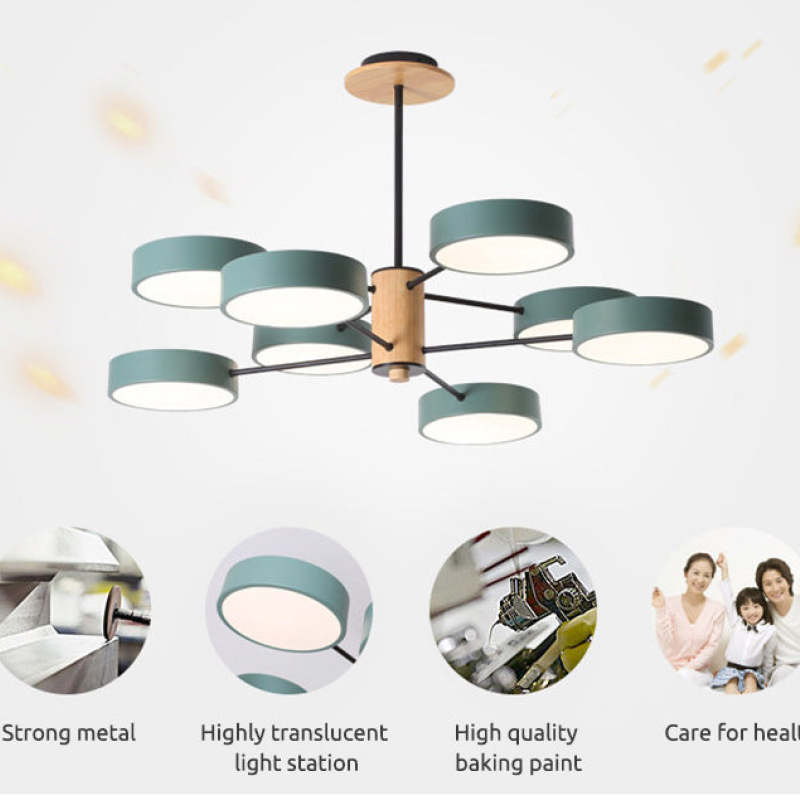 Arisha Art Deco Pendant Light, White/Green/Grey,Metal/Wood - Neutral Decor