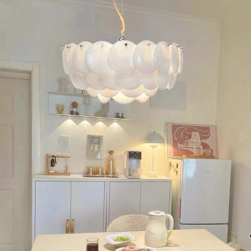 Arisha Wihte Art Deco Chandelier Light Fixture, Ceramic Leaf & Metal - Neutral Decor