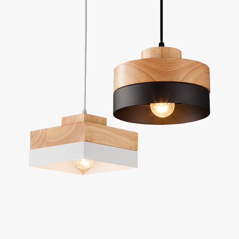 Aria Minimalist Black & White Wood Geometric Pendant Light - Neutral Decor