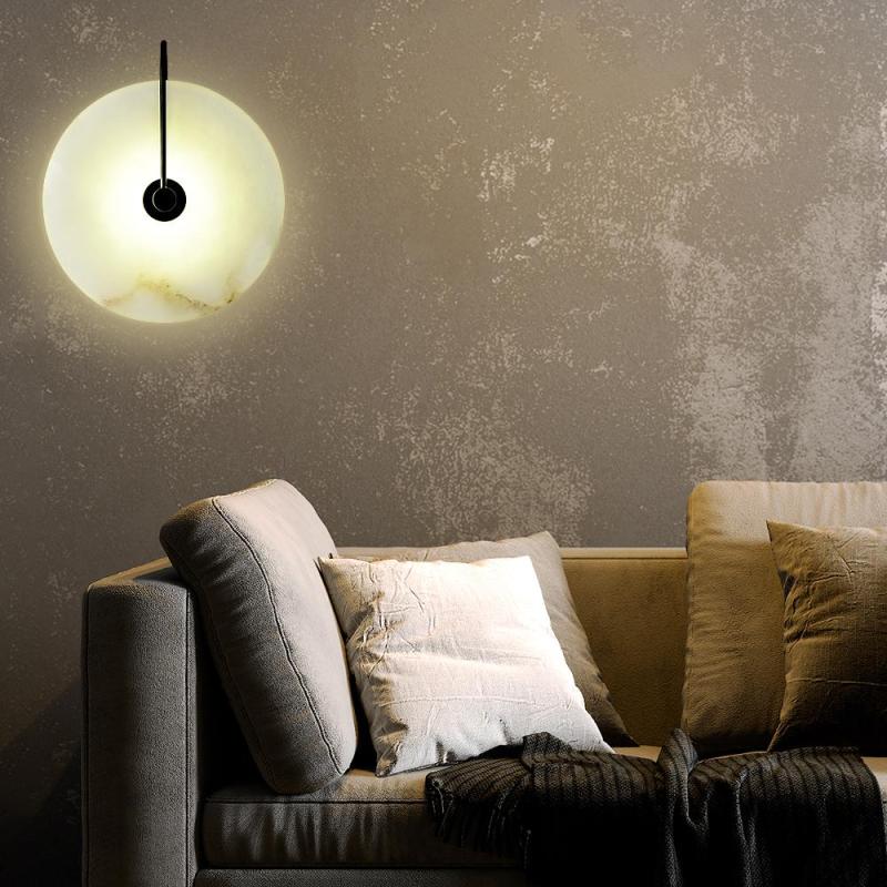 Arisha Round Bedside Wall Light, Artificial Marble, Gold & Black - Neutral Decor