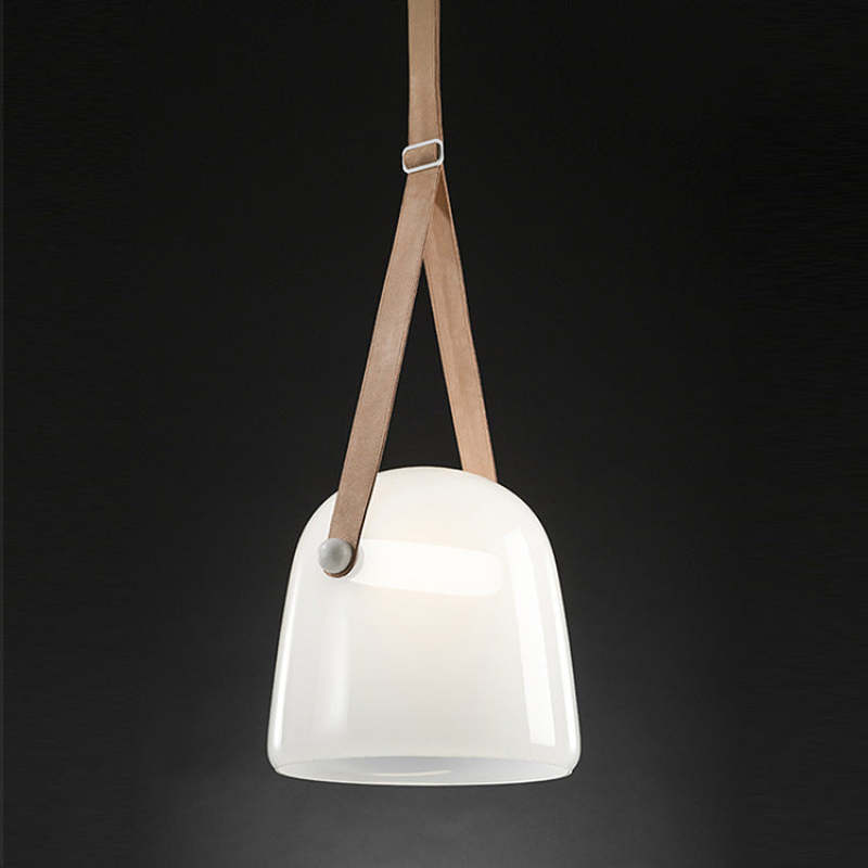 Valentina Modern Nordic Leather/Glass Pendant Light, Grey/White - Neutral Decor