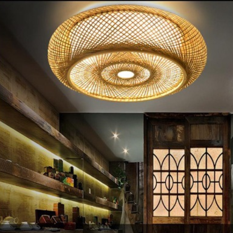 Muto Rattan Woven Rustic LED Flush Mount Ceiling Light - Neutral Decor