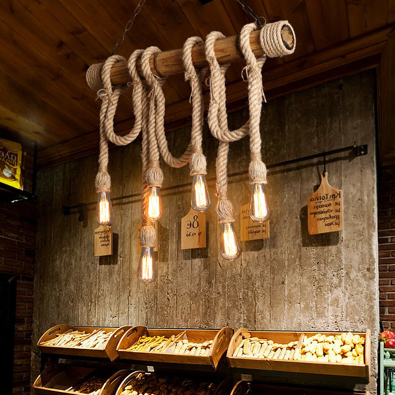 Silva Vintage Wood/Rope Pendant Light, Living Room - Neutral Decor