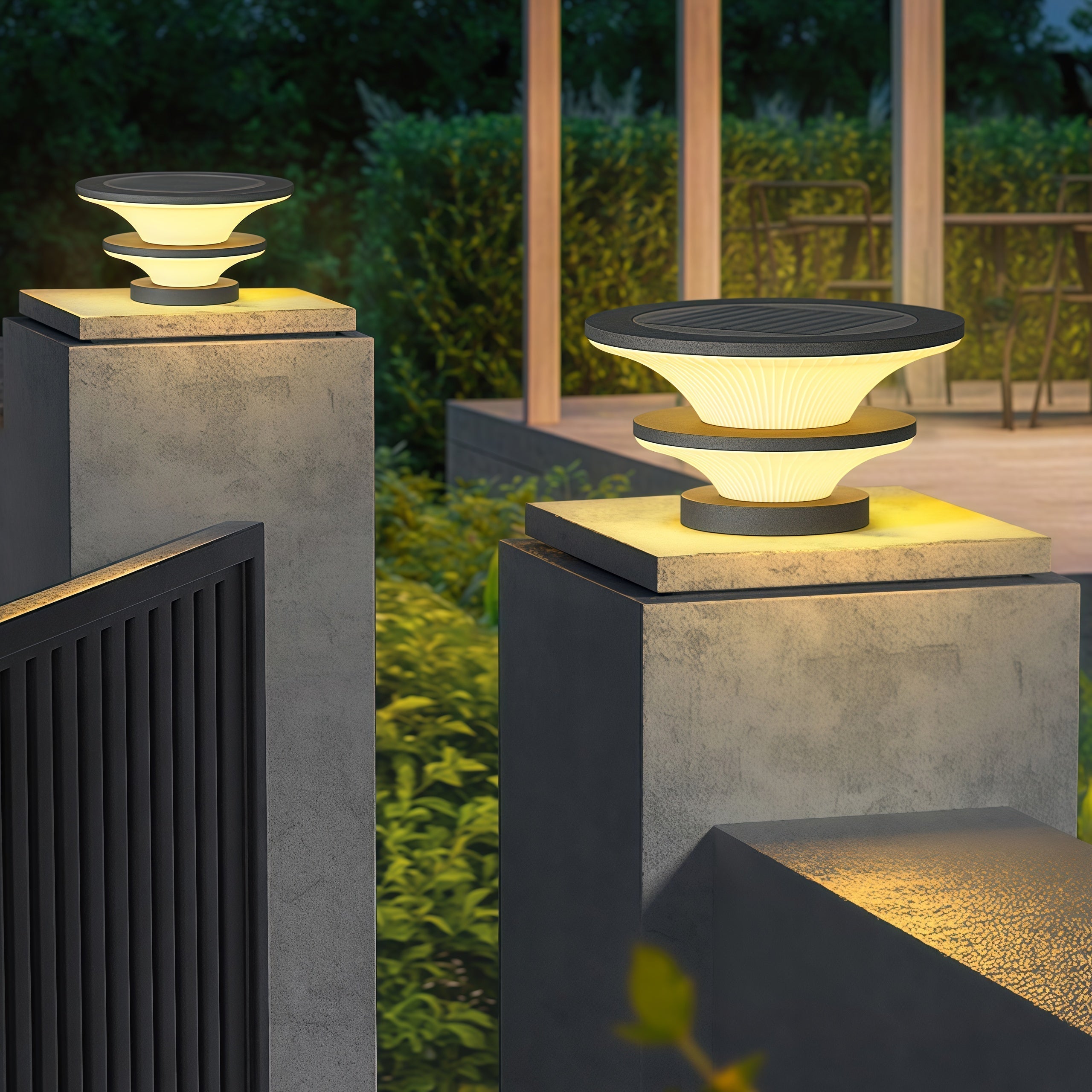Elijah Round Modern Steel Outdoor Patio Pillar Lights