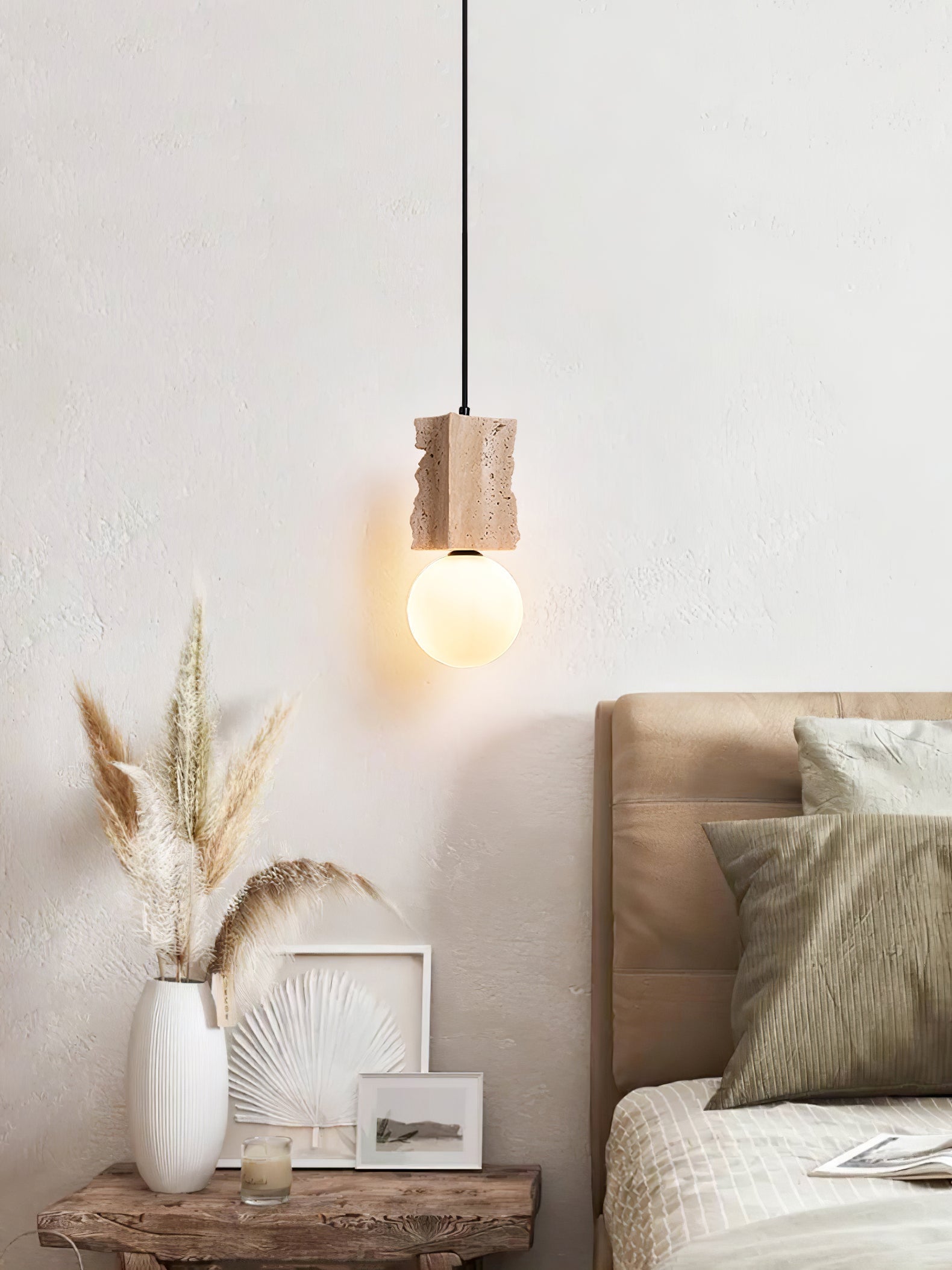 Travertine Raw Edge Pendant Light-Neutral Decor