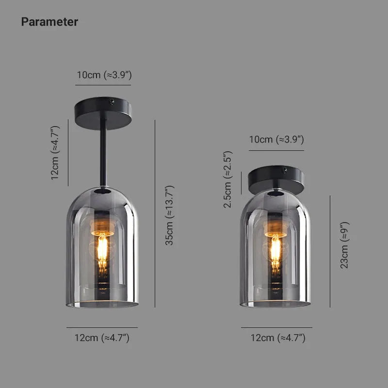 Valentina Modern Cylinder Semi-Flush Mount Clear Glass Ceiling Light, Cognac/Grey - Neutral Decor