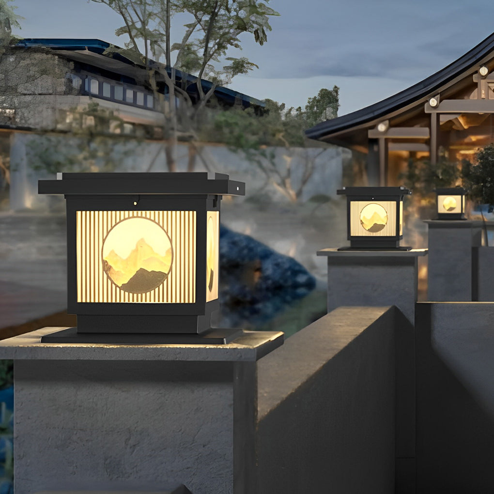 Danw Square Retro Scenery Outdoor Post Caps Lights