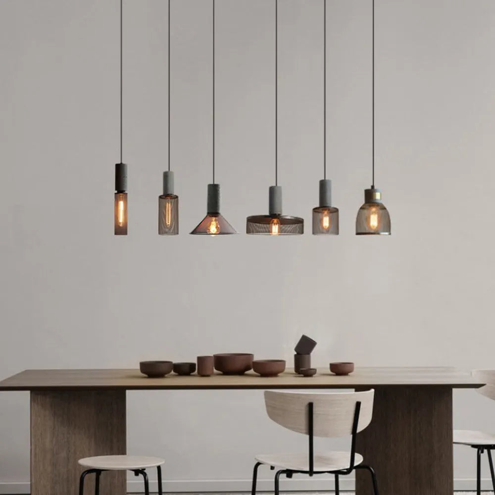 Xenith Industrial Cylindrical Pendant Light, Cement/Metal-Neutral Decor