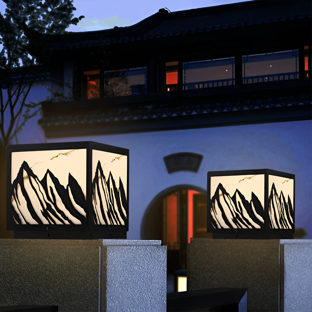 Kace LED Mountain Scenery Steel Outdoor Fence Post Lights