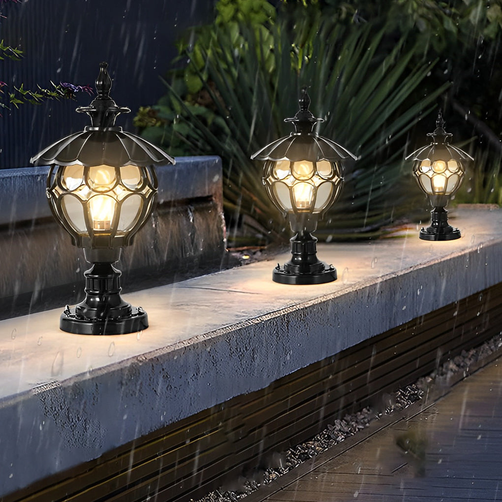 Yvon Flower Ball Cognac European Glass Outdoor Pillar Lamp