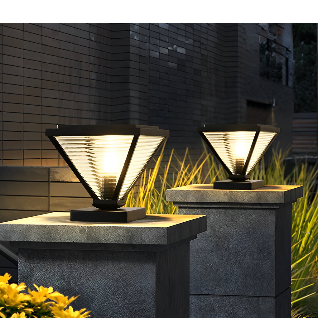 Drucilla Simple Geometric Modern Steel Outdoor Fence Post Lights