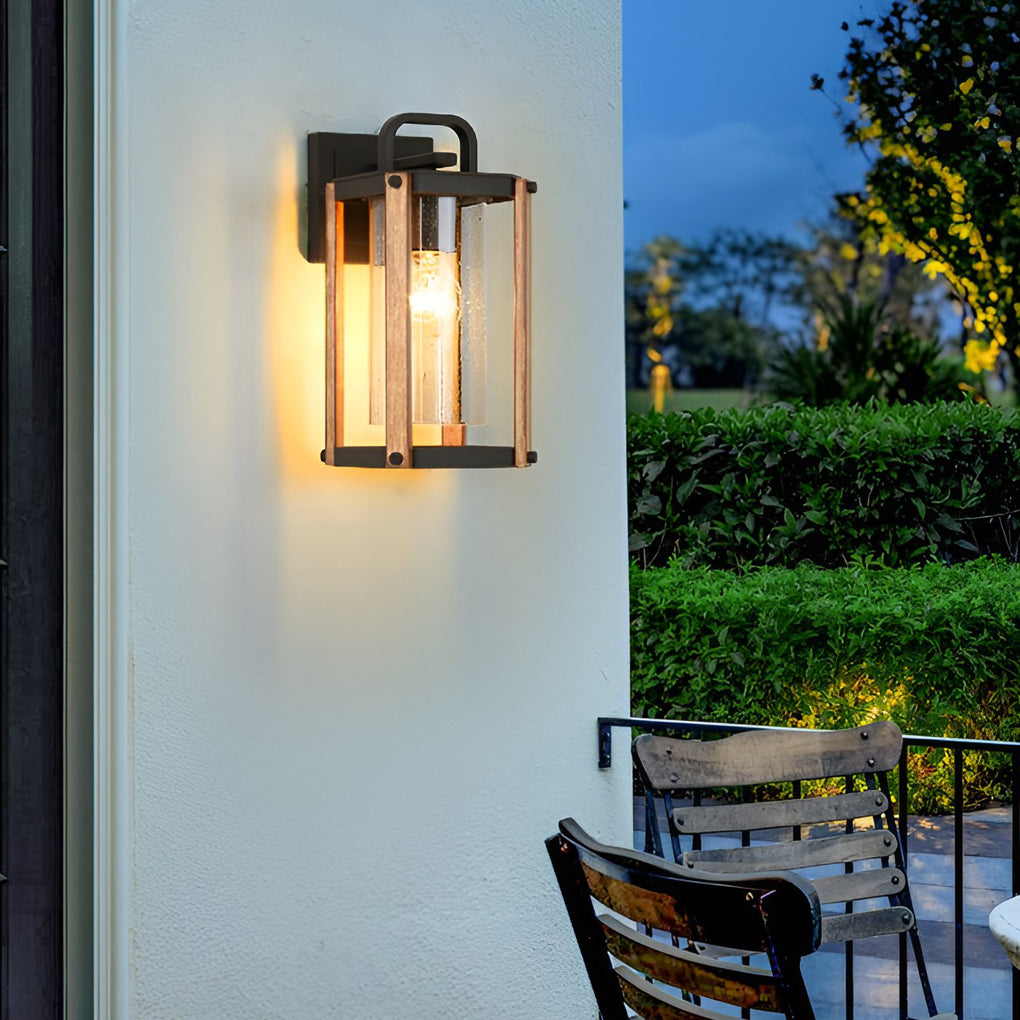 Anita Lantern Industrial Glass Outdoor Sconce Wall Light